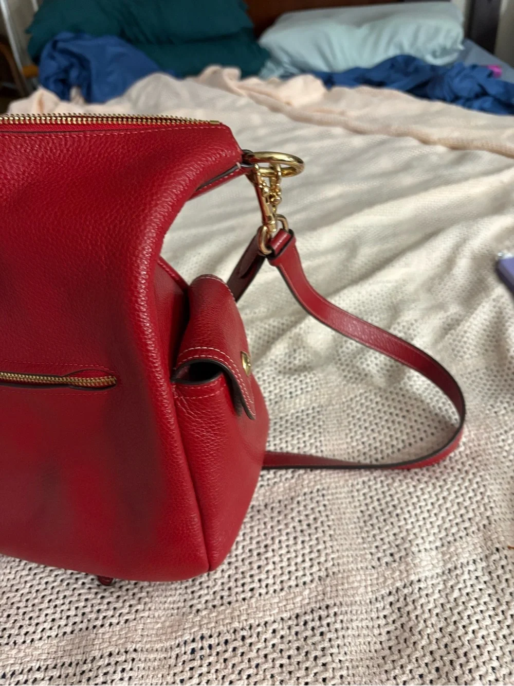 Coach Red Pebbled Leather Shoulder Hobo with Gold Hardware